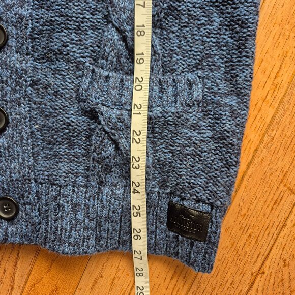 Hollister Cardigan Sweater Blue Knit Cotton Pockets Shawl Collar Medium - Picture 9 of 10